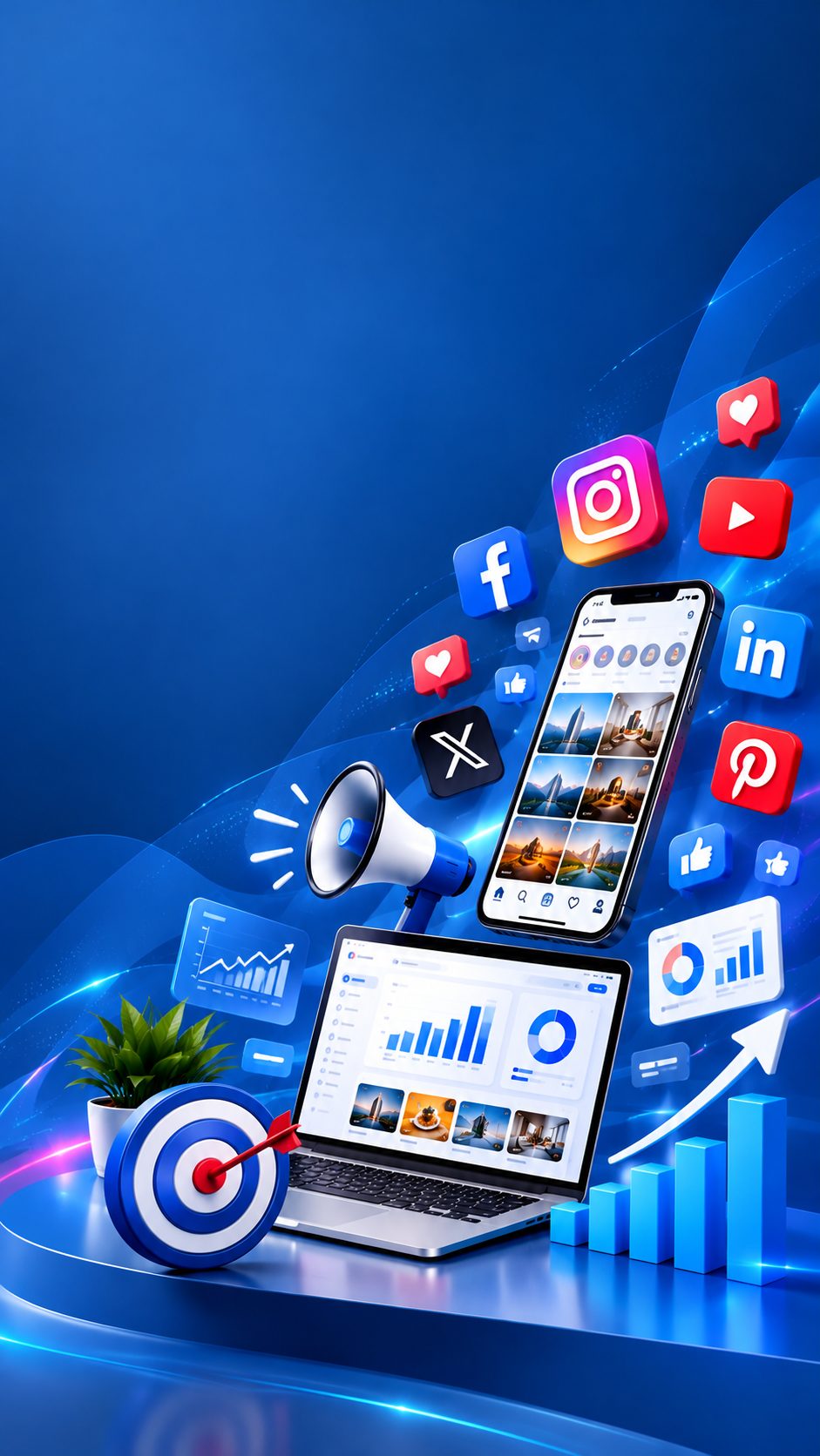 Futuristic Social Media Dashboard Scene